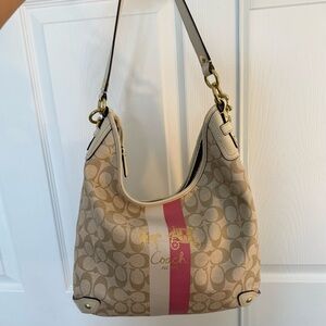 Vintage Coach Chelsea Signature Stripe Heritage Beige and Pink Bag